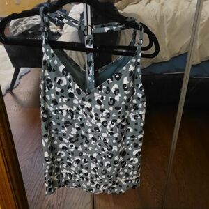 Kona Sol Tankini Top in Black, White, and Green Leopard Print
